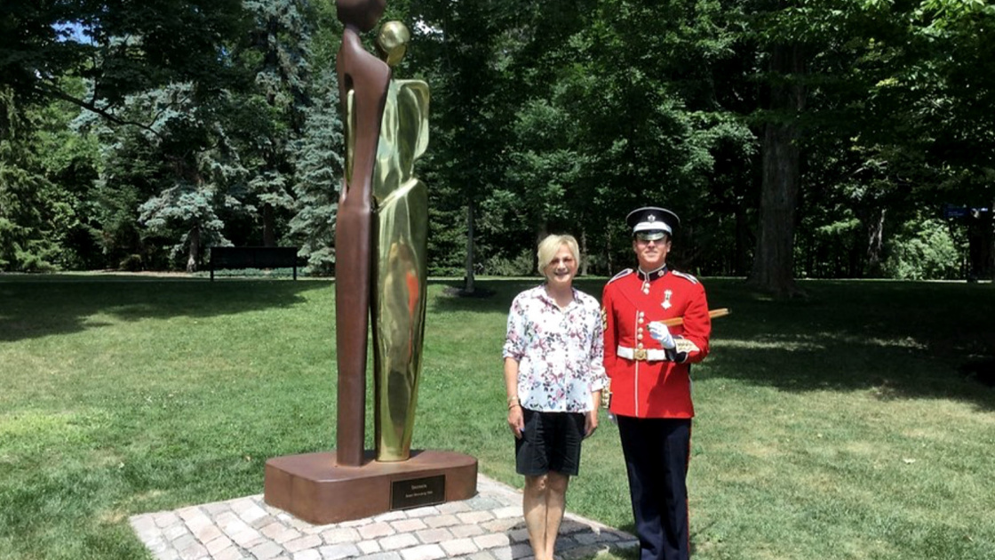Susan Stromberg Stein with her sculpture Osmosis